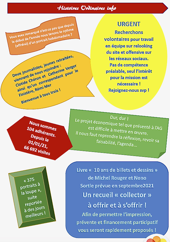 Lettre d'info aux adhérents d'Histoires Ordinaires Lettre d'info aux adhérents d'Histoires Ordinaires