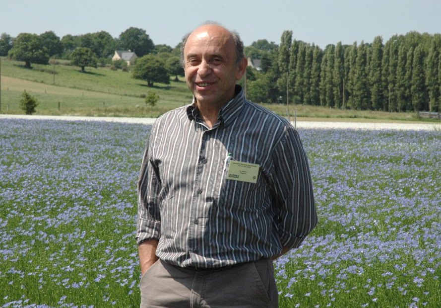 Pierre Weill dans un champ de lin