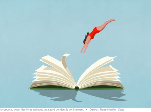 illustration France culture : "Plongeon au coeur des livres qui nous ont sauvé pendant le confinement. Crédits : Malte Mueller - Getty"