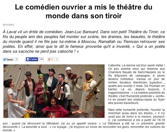 Le comédien de Laval reste un passeur dans le théâtre du monde