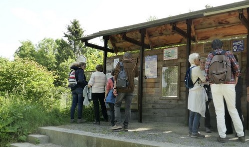 Un observatoire percé de vitres permet d'observer les abeilles tout en étant protégé. Un observatoire percé de vitres permet d'observer les abeilles tout en étant protégé.