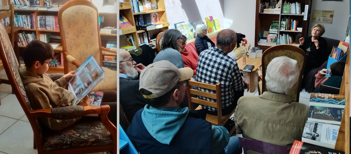 Coin lecture comme à la maison et conférences (ici Rozenn Milin)