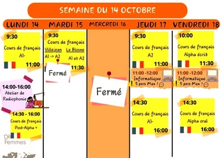 Le planning d'activités hebdomadaires est disponible sur la page Facebook de l'association. Le planning d'activités hebdomadaires est disponible sur la page Facebook de l'association.