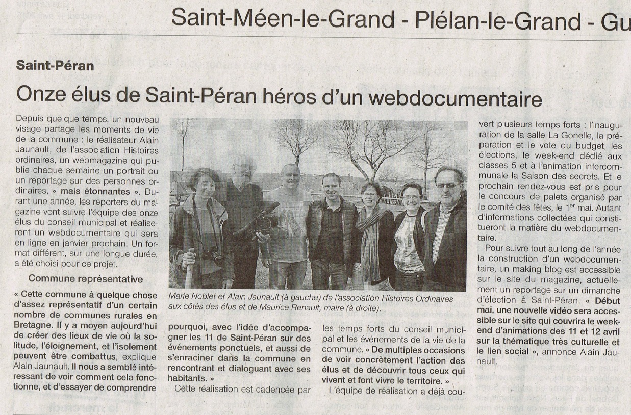Ouest France informe les Saint Pérannais sur la réalisation du webdocumentaire